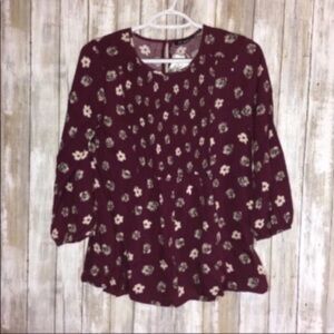 NWT Blu Pepper Burgundy Floral Blouse